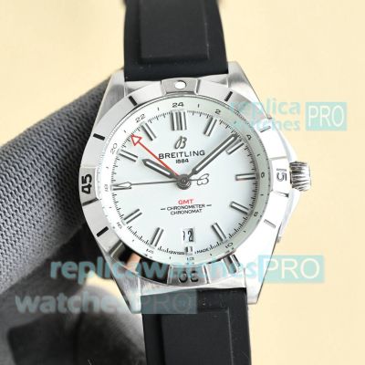 Swiss Copy Breitling Chronomat Automatic GMT 40 2836 White Dial Rubber Bracelet 